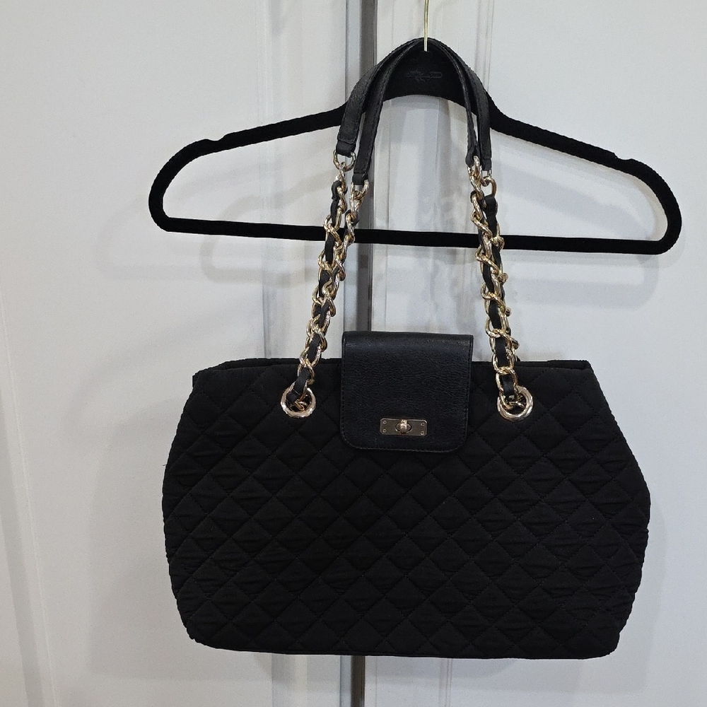 Talbots Quilted Black Shoulder Bag with Gold Chain